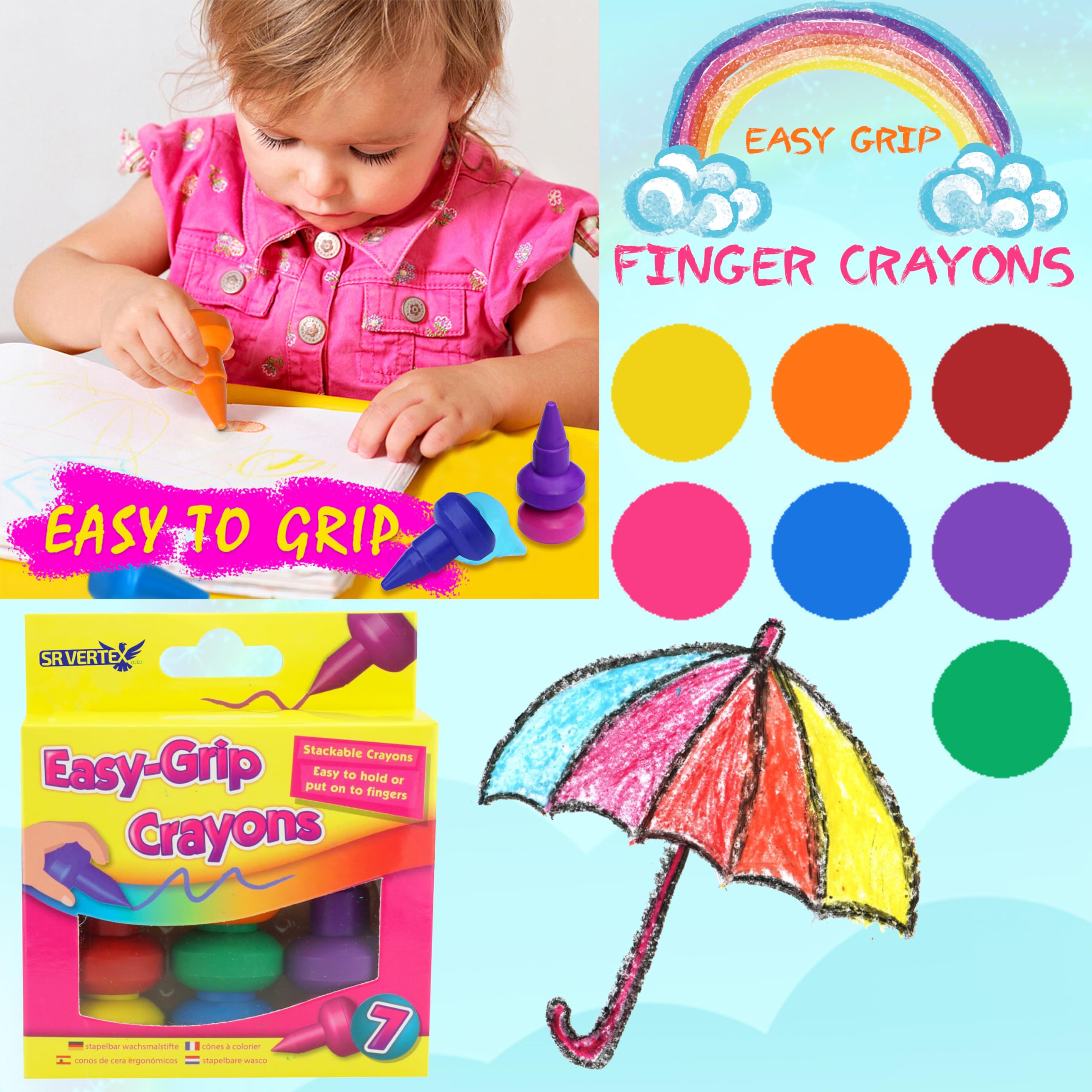 Kids Easy Grip Stackable & Non-Toxic Wax Crayons