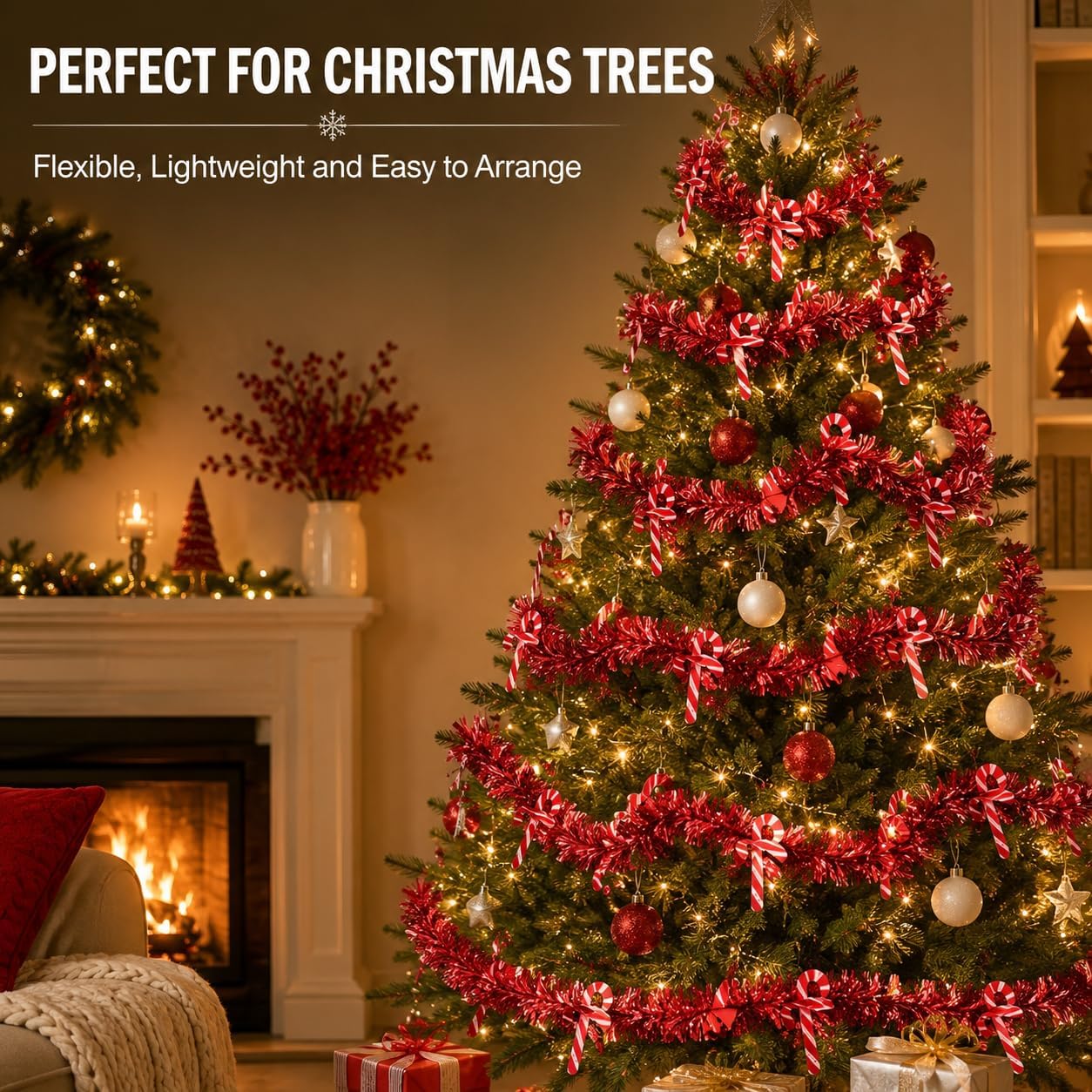 2M Candy Cane Tinsel Garland
