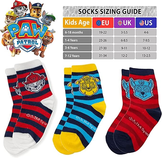 Paw Patrol Kids Mid Calf Socks 3 Pairs