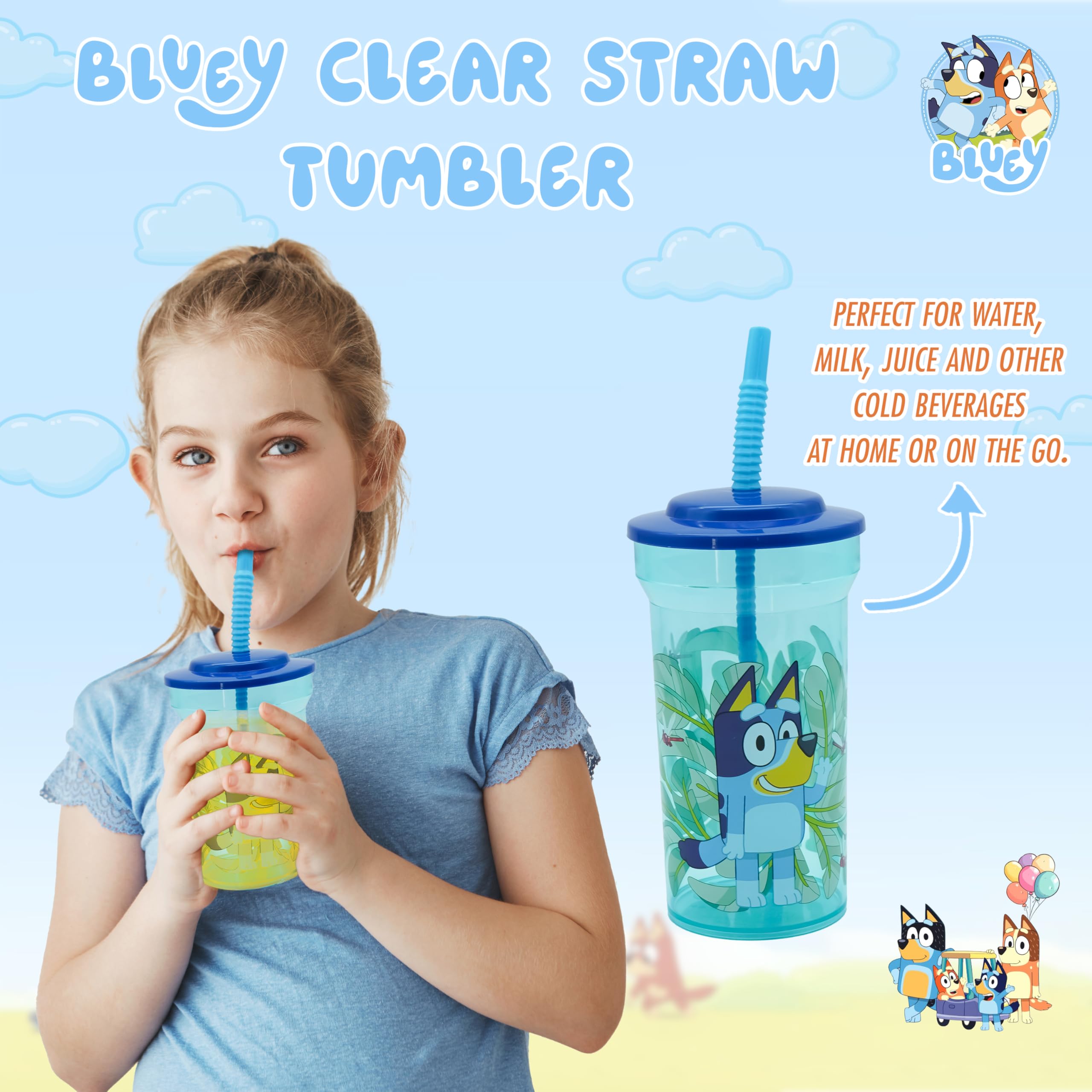 Kids Water Tumbler with Straw, 460ml