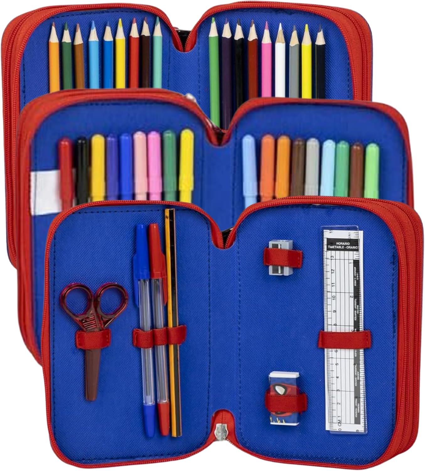 Spiderman 3 Compartment Pencil Case - 44Pc Stationery Set