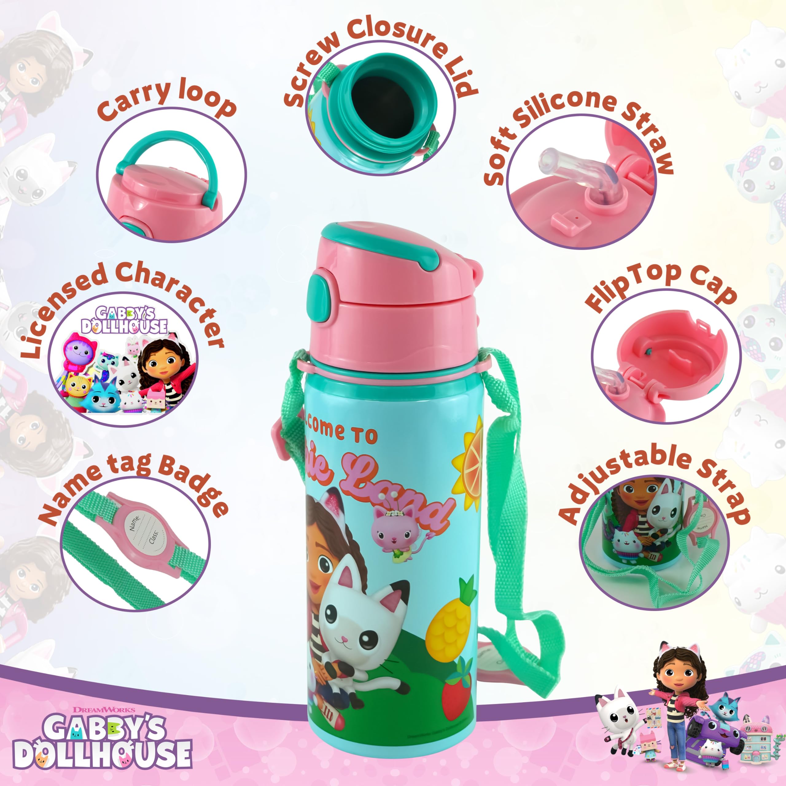 Aluminium Water Bottle with Straw & Strap 600ml - Assorted