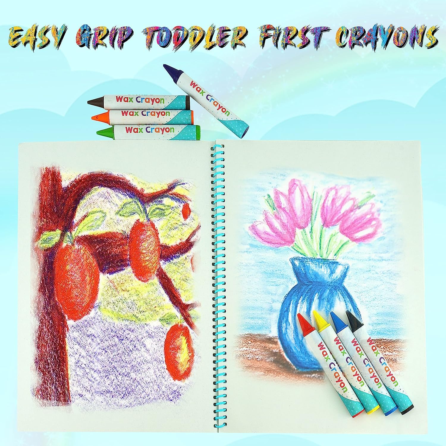 Washable & Easy Grip Jumbo Wax Crayons for Preschoolers