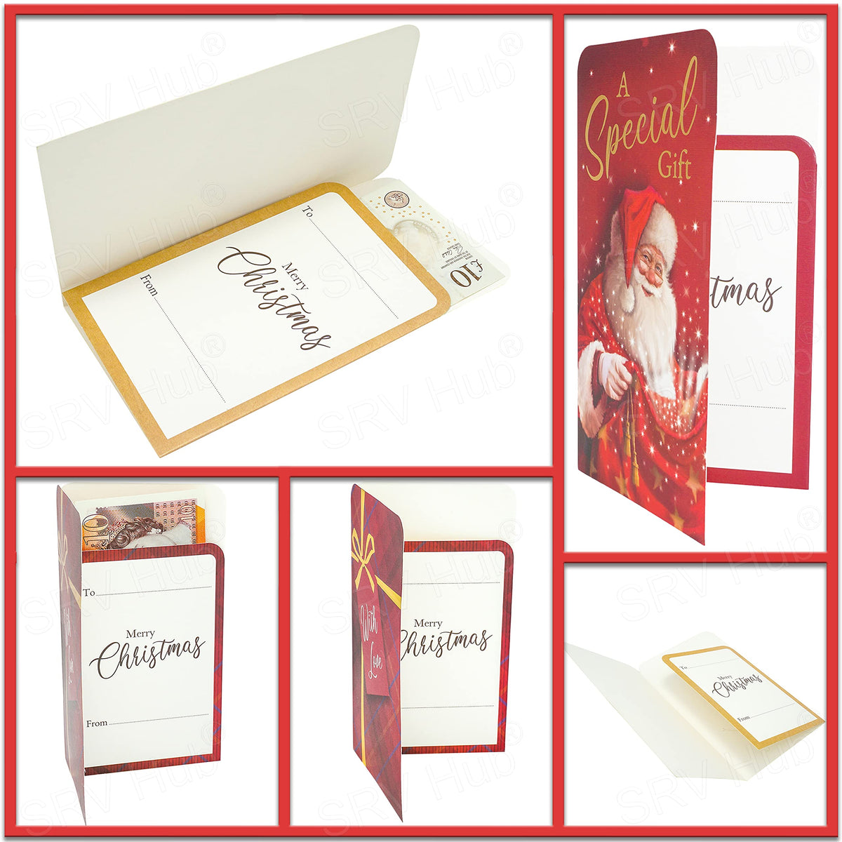 Traditional Christmas Money Wallet Cards 4Pcs with Envelopes