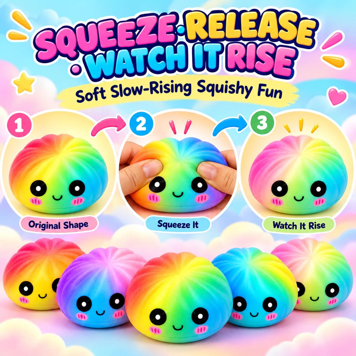 Slow Rise Rainbow Squishy Dumpling - 8.5cm