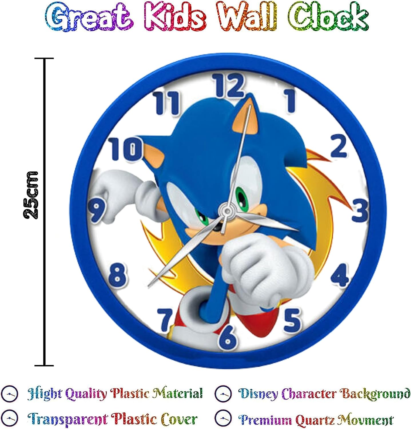 Children Modern Wall Clock Battery Operated, Wall Decor Gift for Kids