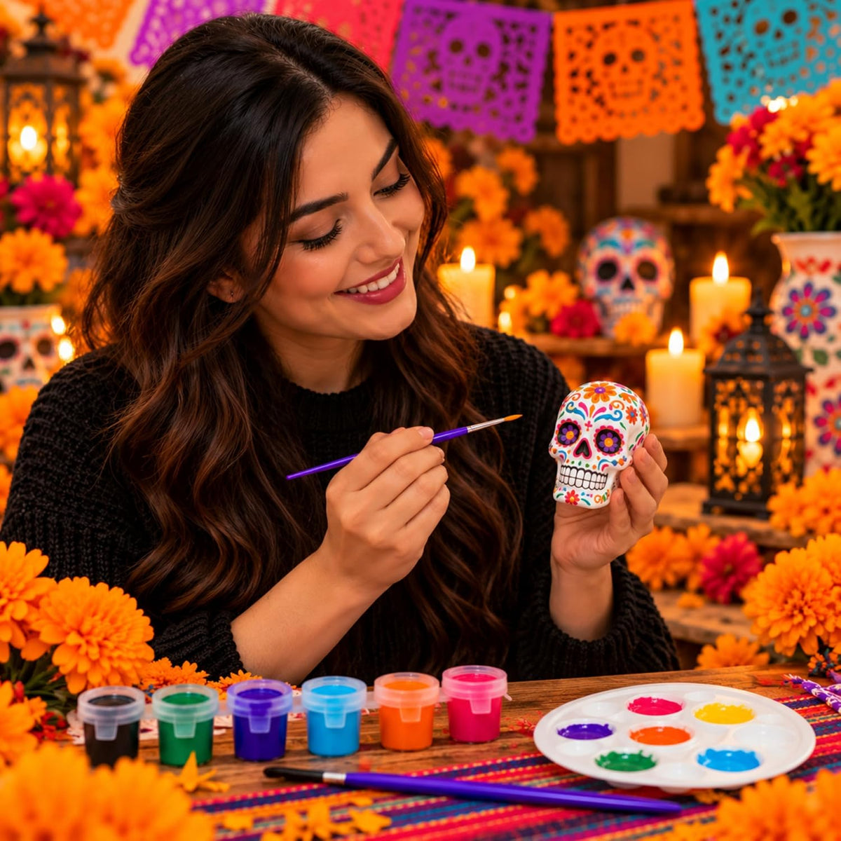 8PCs Halloween Paint Your Own Plaster Skull Craft Kit
