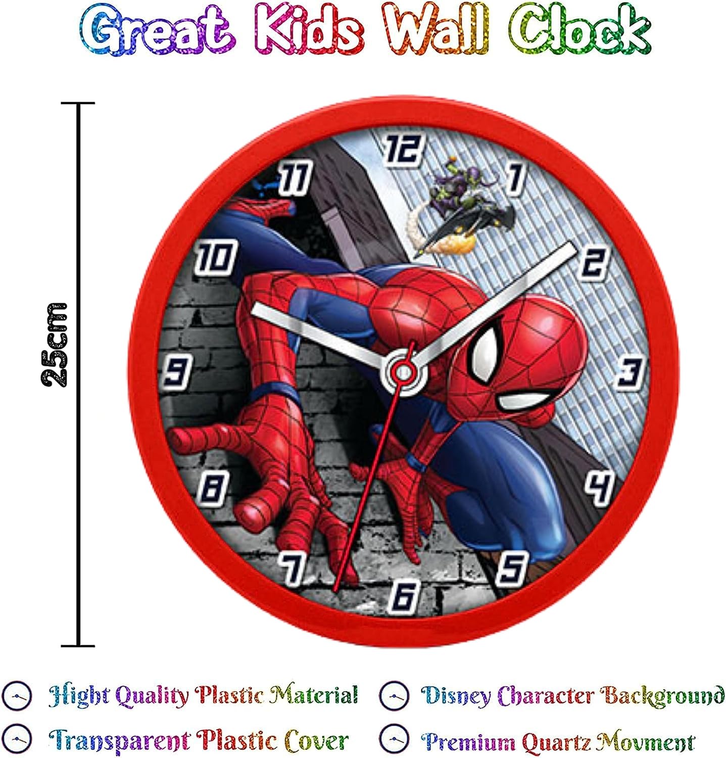 Children Modern Wall Clock Battery Operated, Wall Decor Gift for Kids