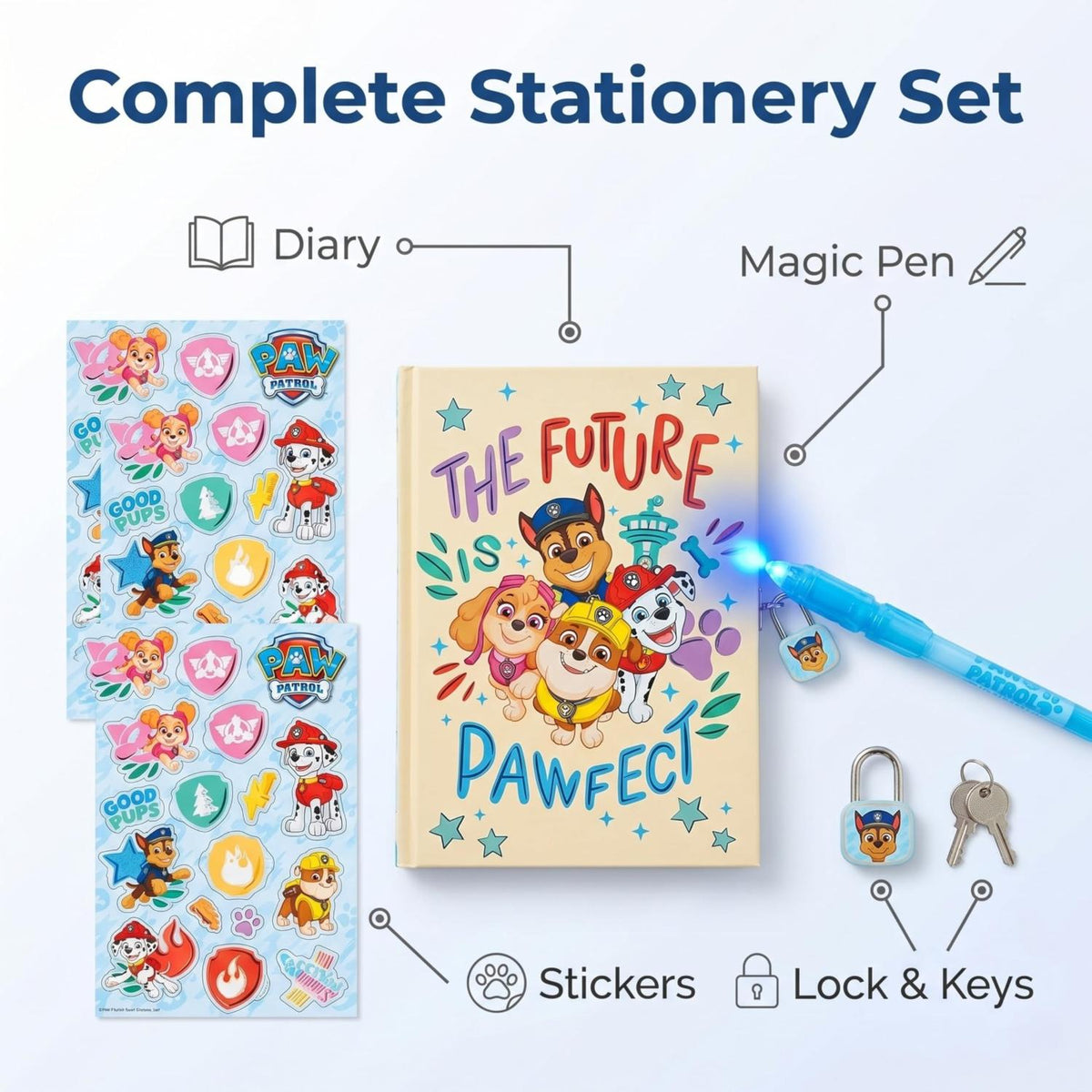 PAW Patrol Kids Licensed Secret Diary & Magic Ink Pen Stationery Set – view 10