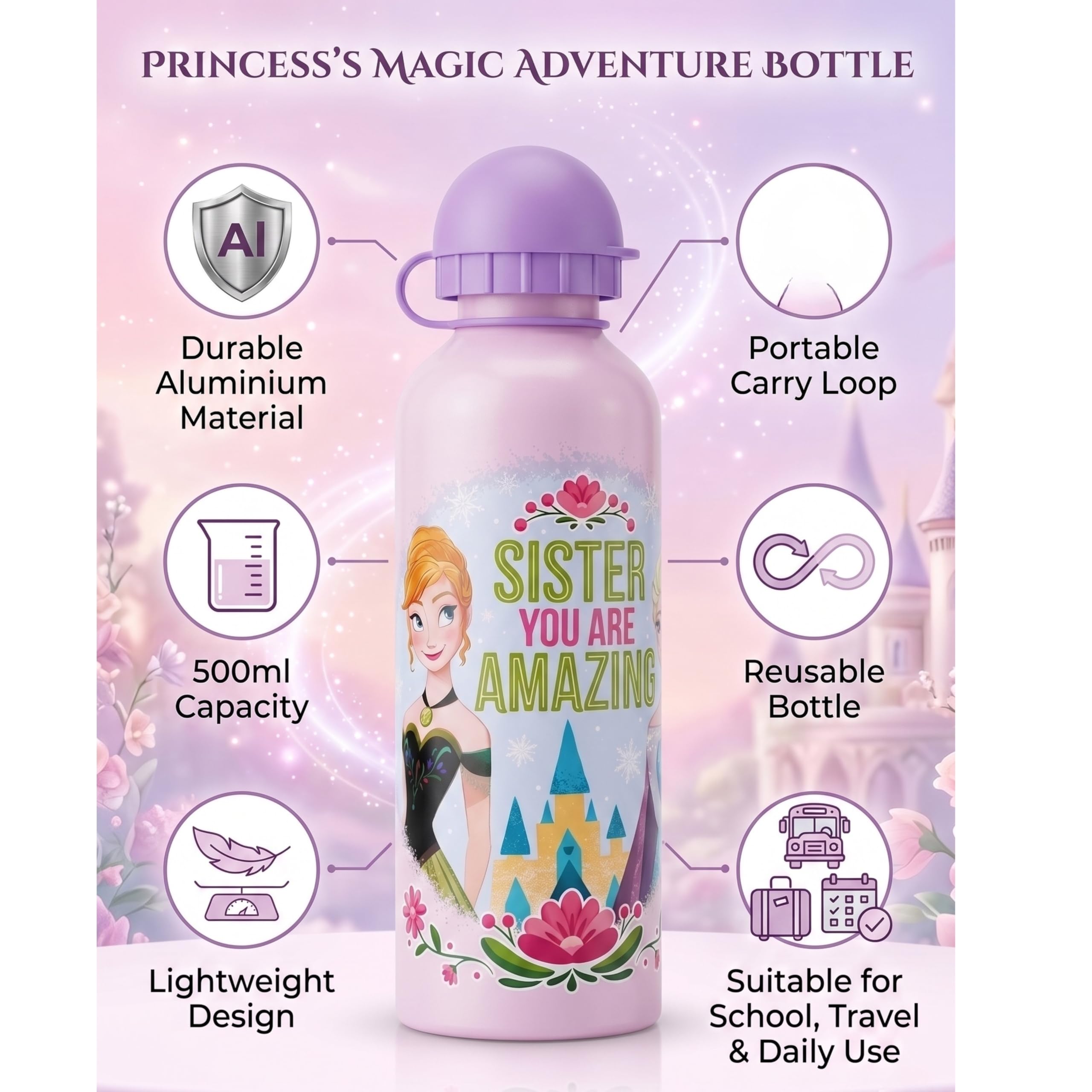 Disney Frozen Aluminium Water Bottle 500ml
