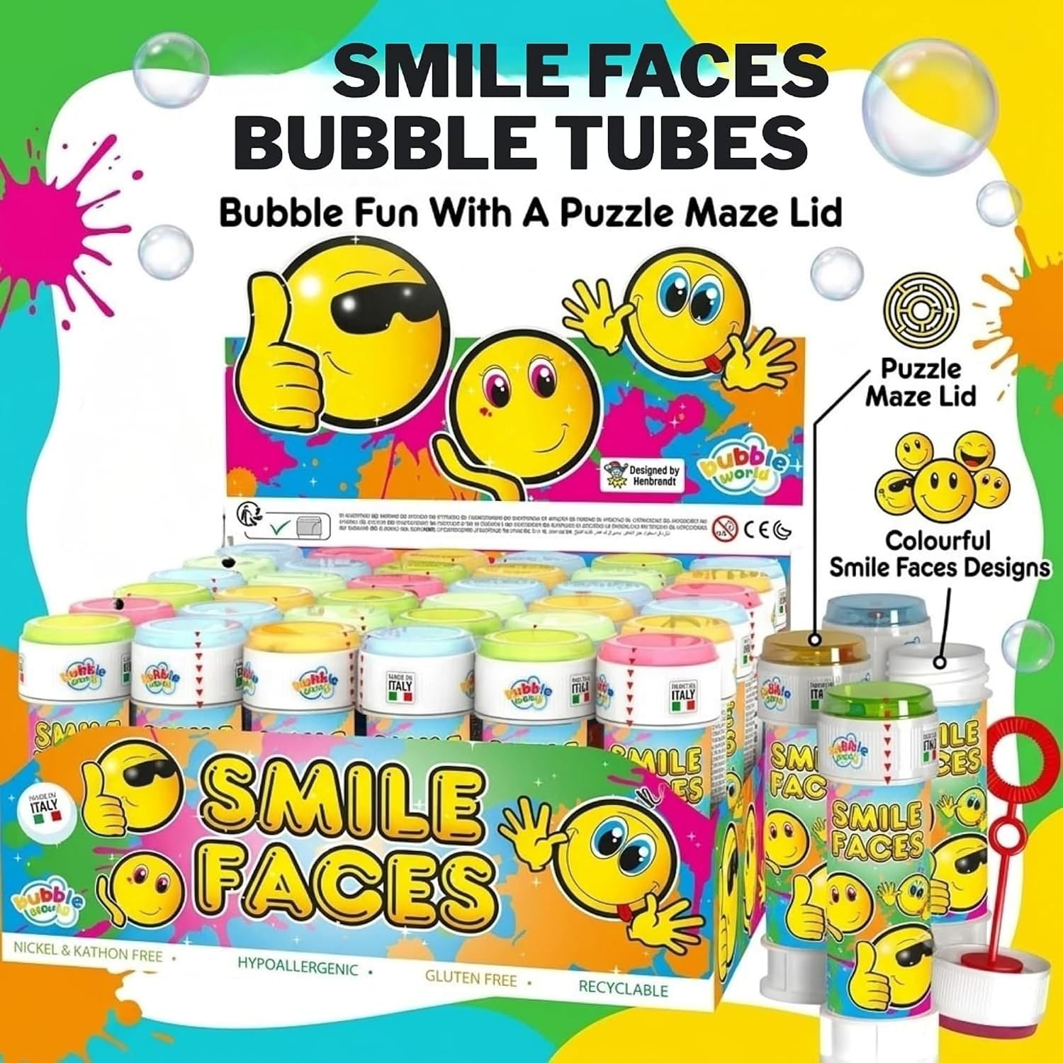 Smile Faces 12Pcs Bubble Tubes with Wand
