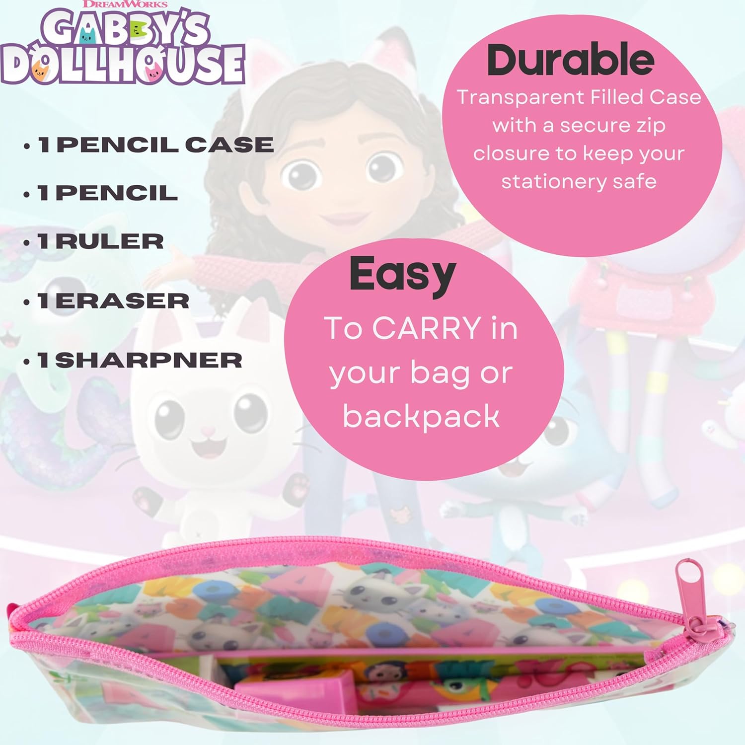 5Pcs Kids Stationery Set with 18cm Pencil Case