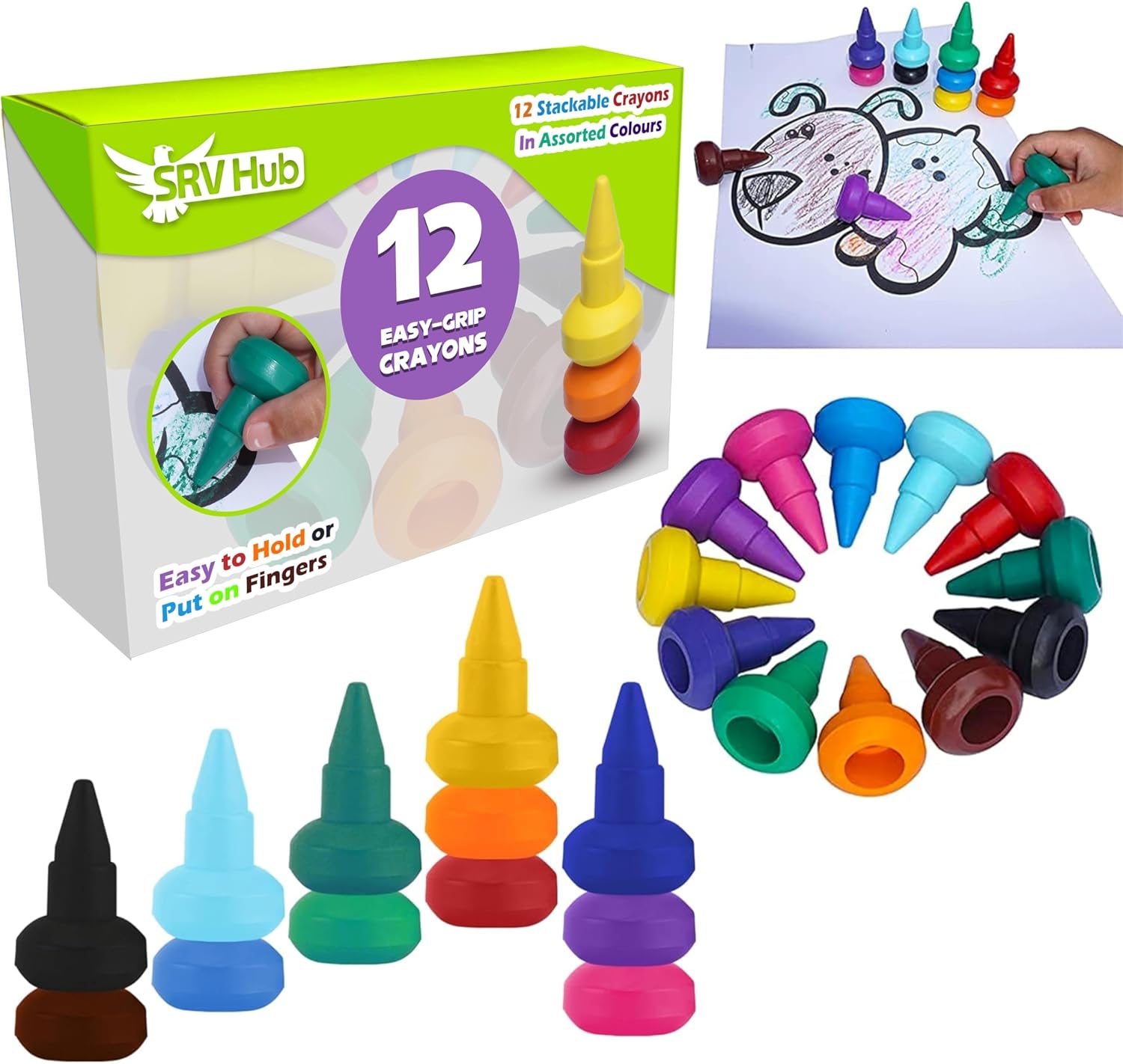 Stackable & Washable Easy Grip Crayons