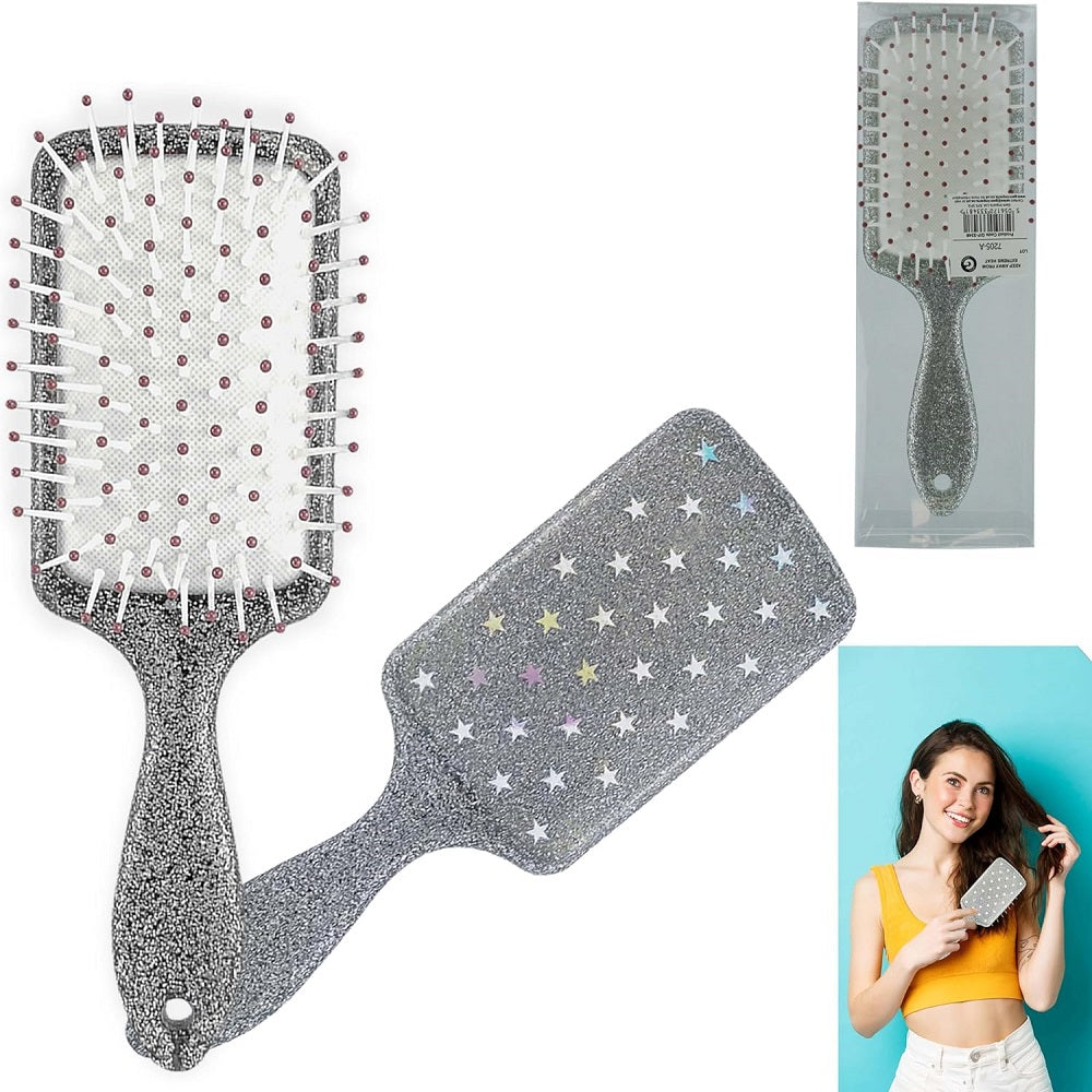 Glittery Star Paddle Hair Brush - Silver