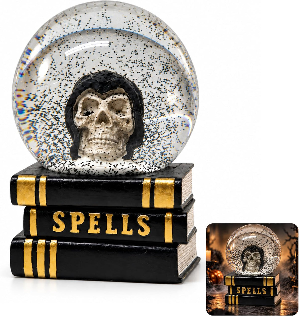 Halloween Snow Globe Decoration with Skull Head 18cm