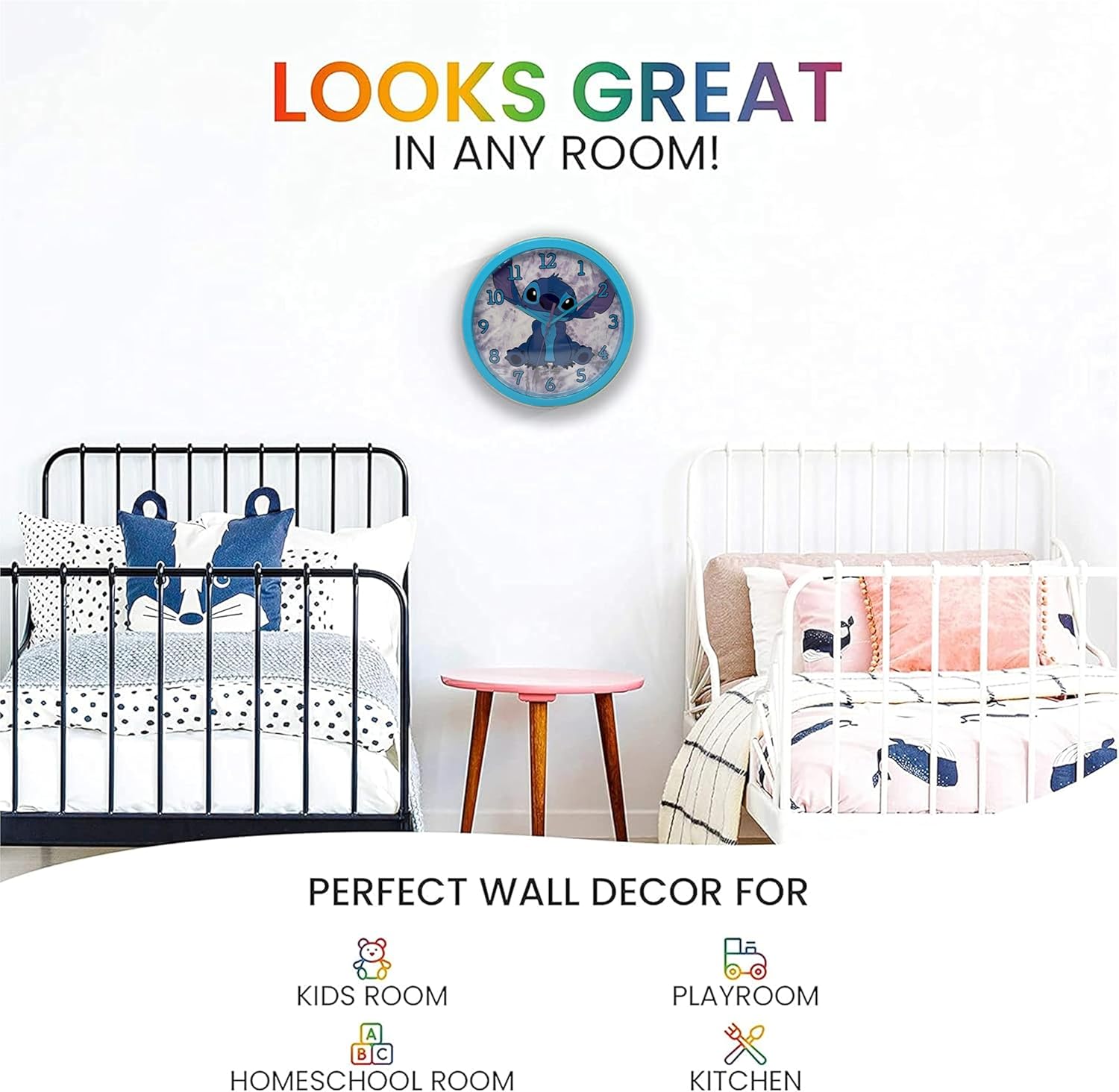 Children Modern Wall Clock Battery Operated, Wall Decor Gift for Kids