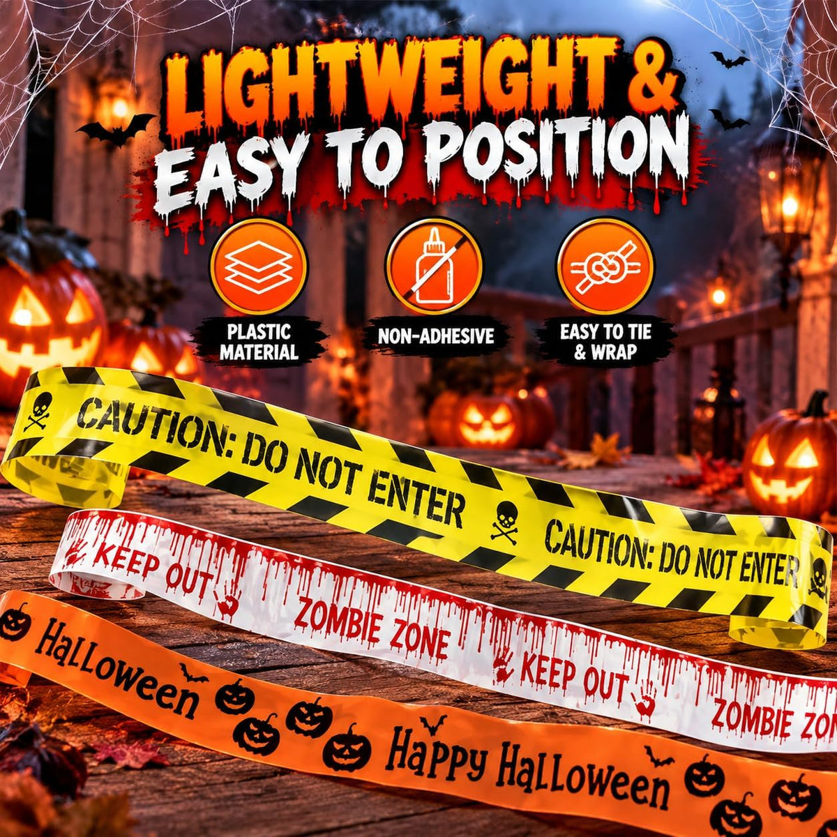 Halloween Fright Caution Tapes 3M x 6.5CM Each Spooky Party Decoration