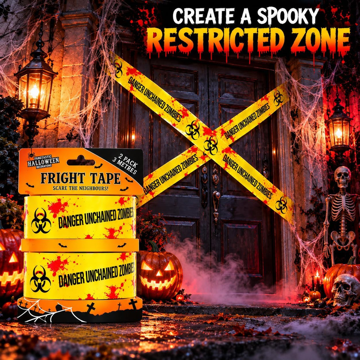 Halloween Fright Tape DANGER UNCHAINED ZOMBIES 2 Rolls