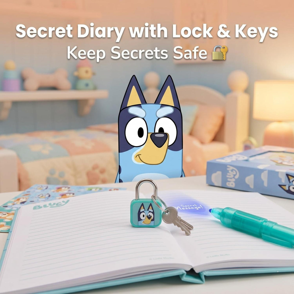 Bluey Kids Licensed Secret Diary & Magic Ink Pen Stationery Set – view 3