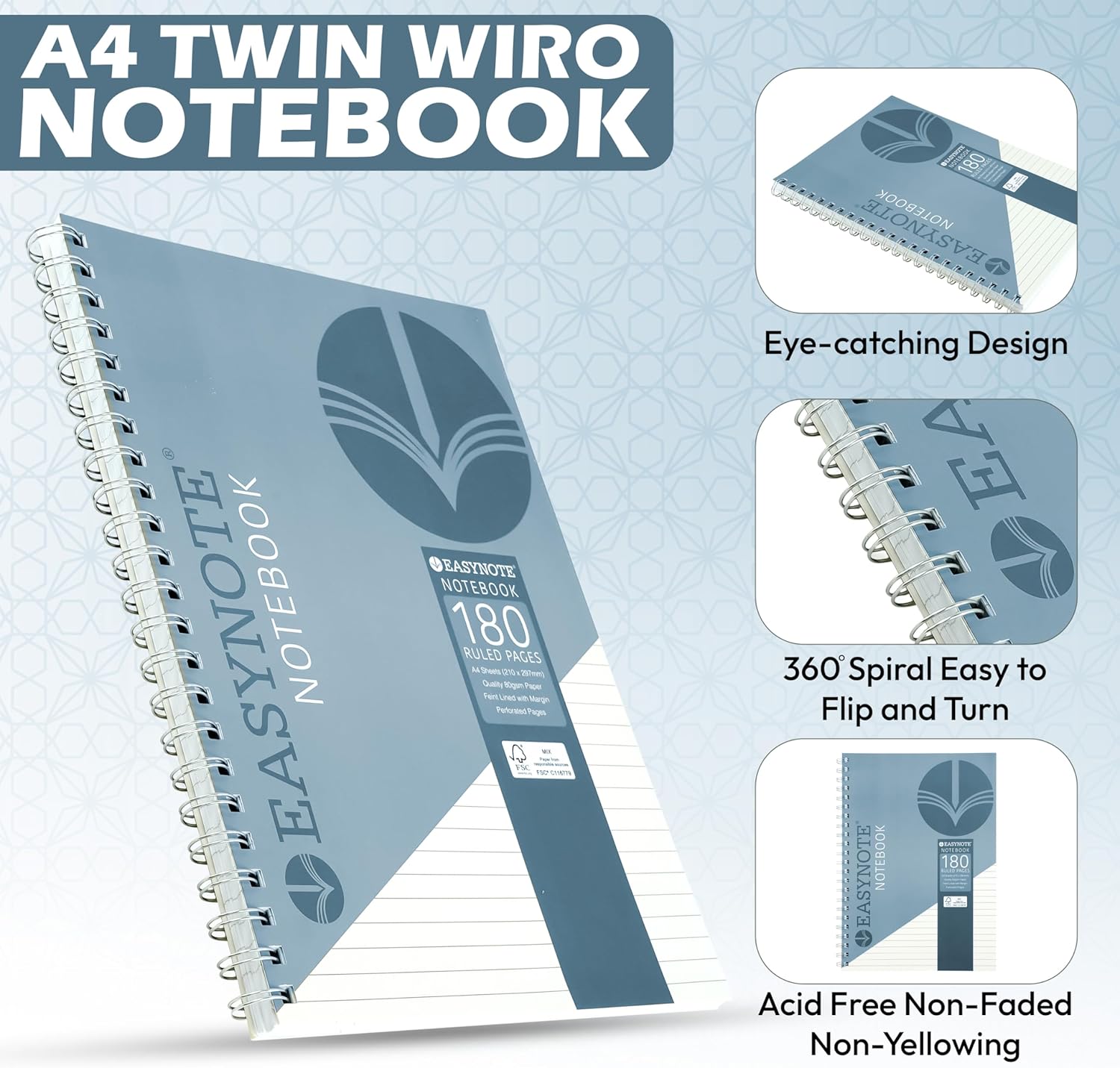 A4 Blue Composition Notebook with 180 Tear-Out Pages