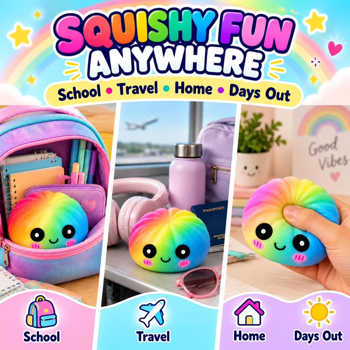 Slow Rise Rainbow Squishy Dumpling - 8.5cm