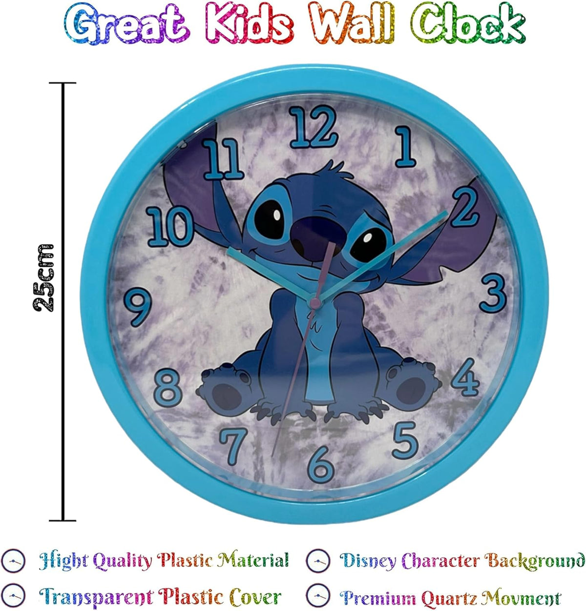 Disney Stitch Kids Licensed Round Wall Clock 25cm – view 2