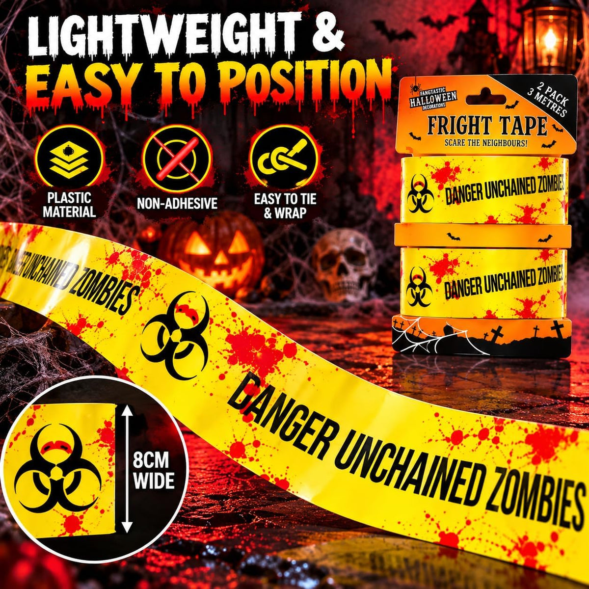 Halloween Fright Tape DANGER UNCHAINED ZOMBIES 2 Rolls