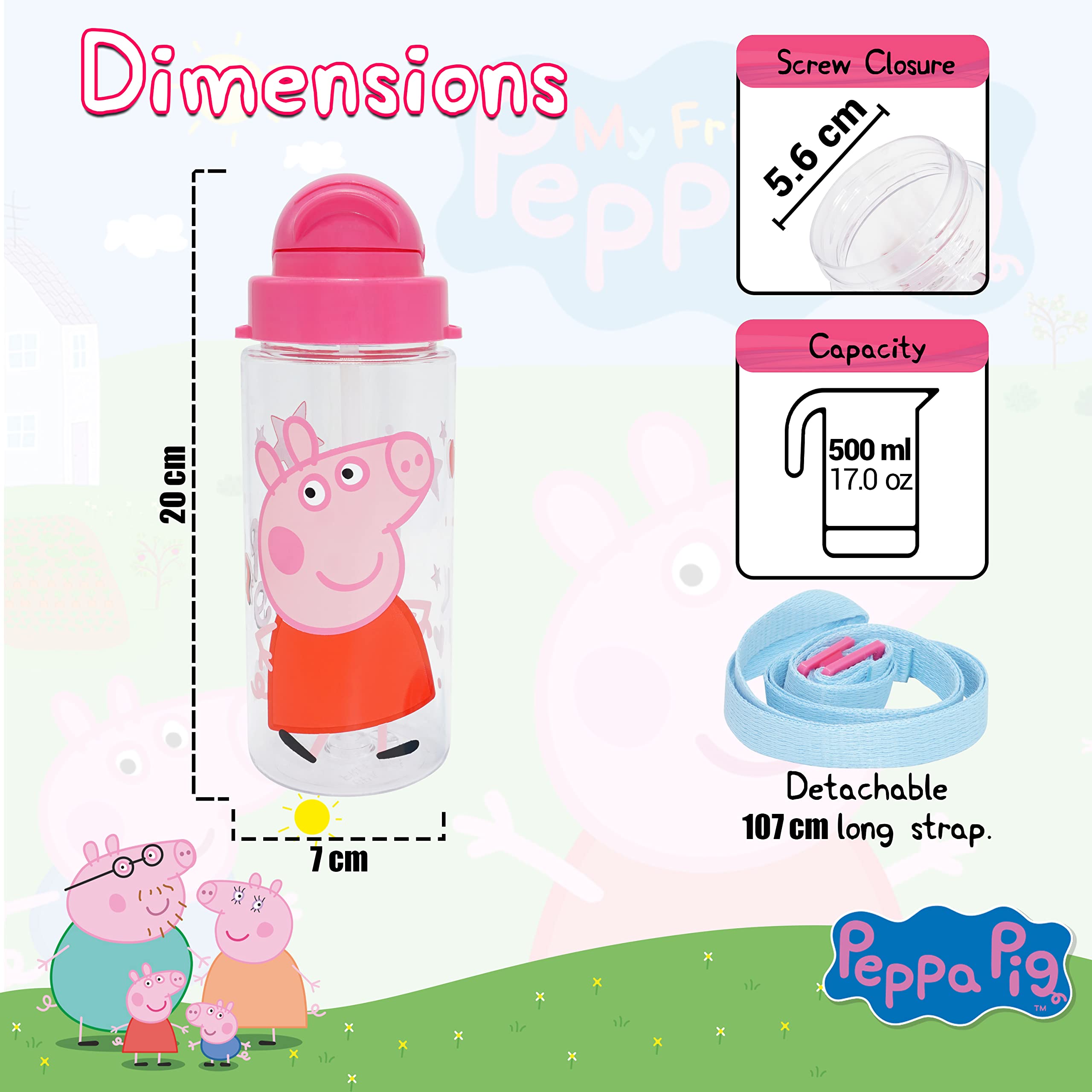 500ml Tritan Water Bottle with Strap for Children