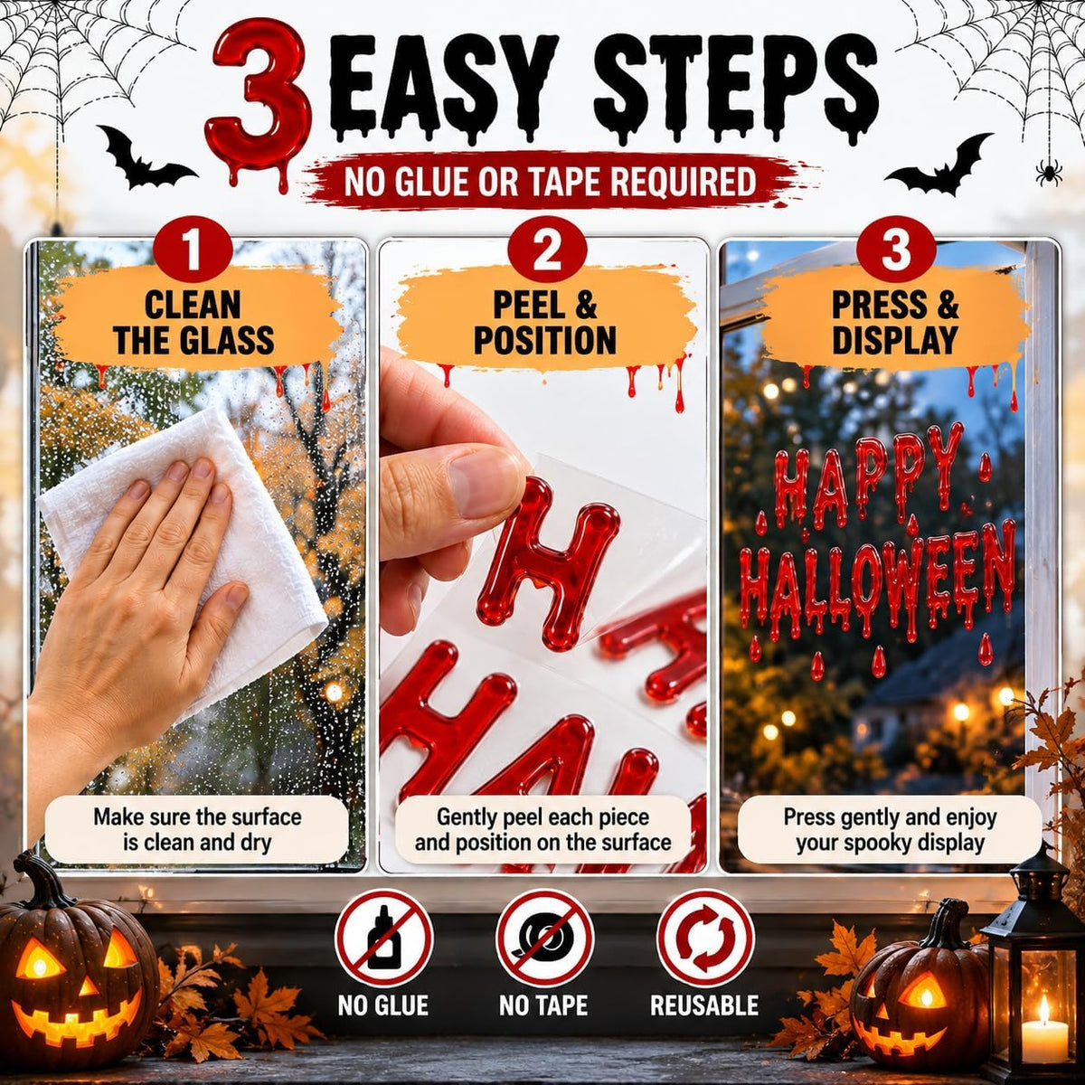 26Pcs Halloween Window Gel Clings