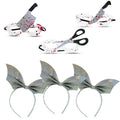 Pack of 6 - Sparkle Bat Ear Headbands and Felt Bloody Mask