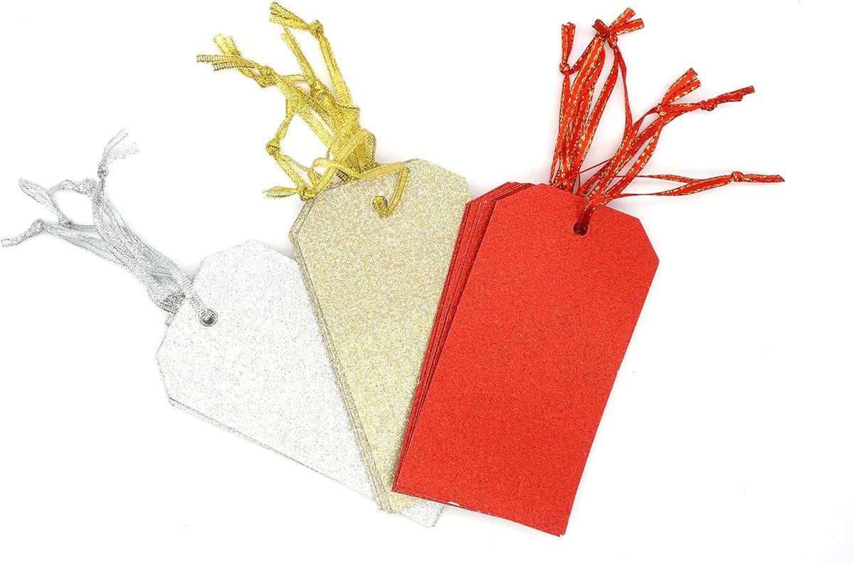 18Pcs Glitter Christmas Gift Tags with Strings