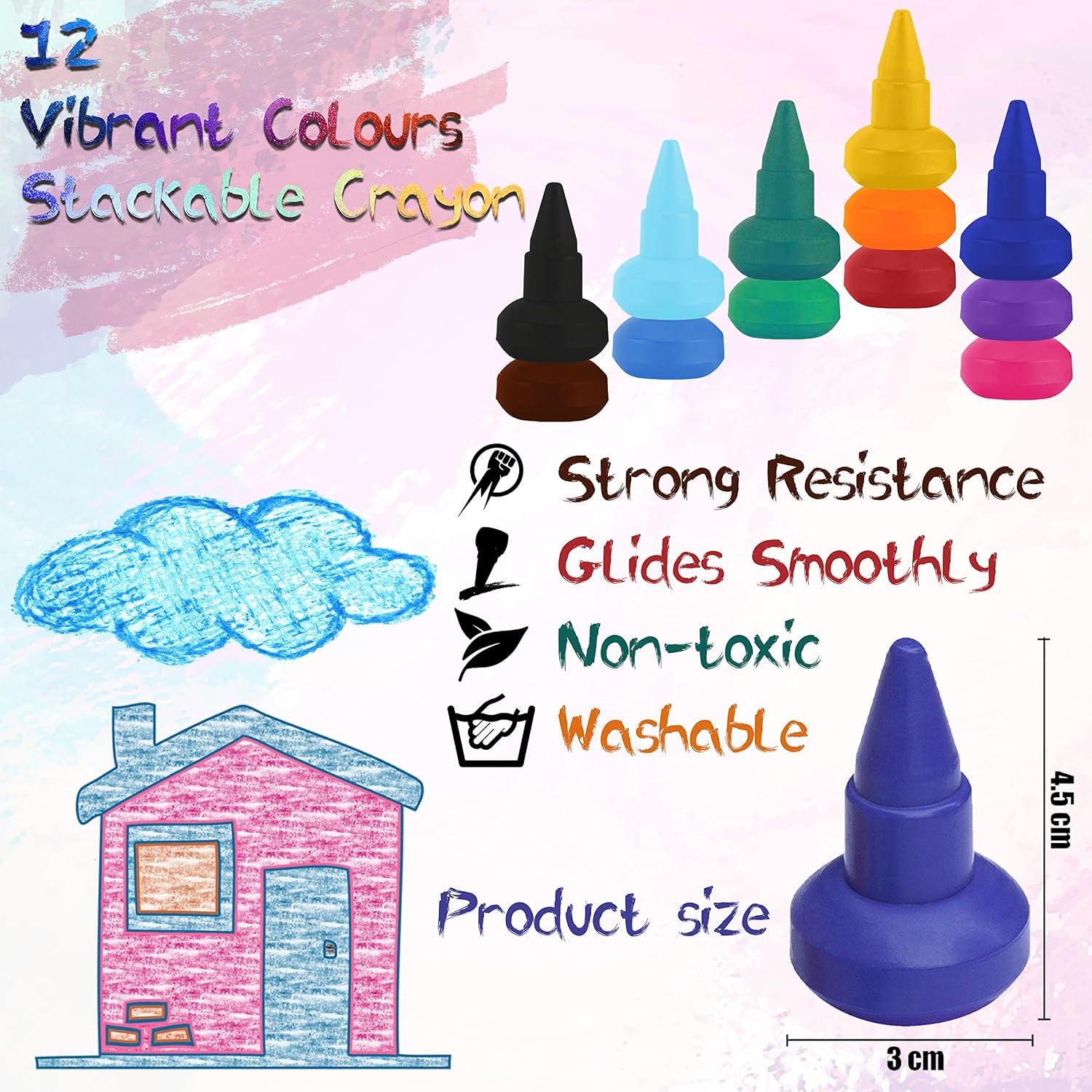 Stackable & Washable Easy Grip Crayons