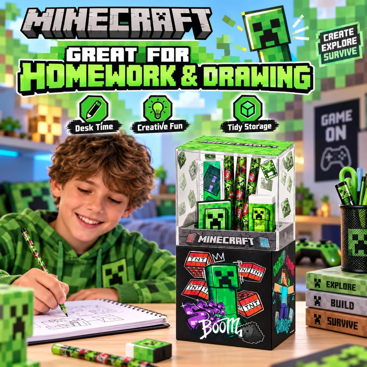 Minecraft Desk Caddy Stationery Set 7Pcs