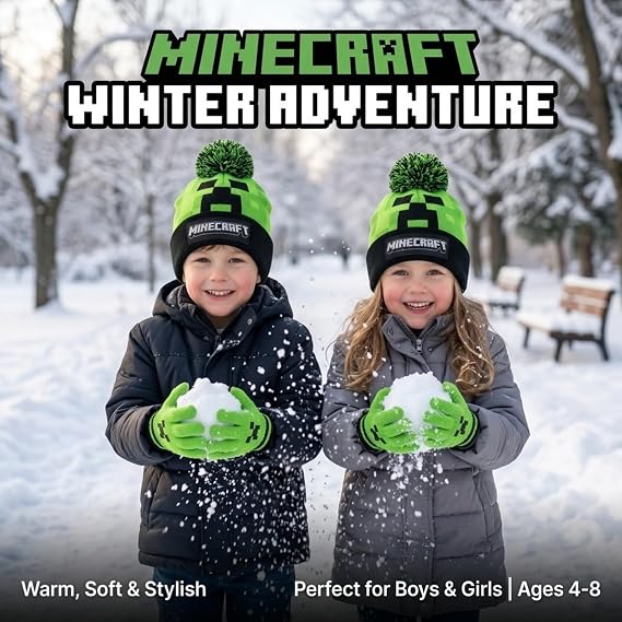 Kids Knitted Bobble Hat & Gloves Set
