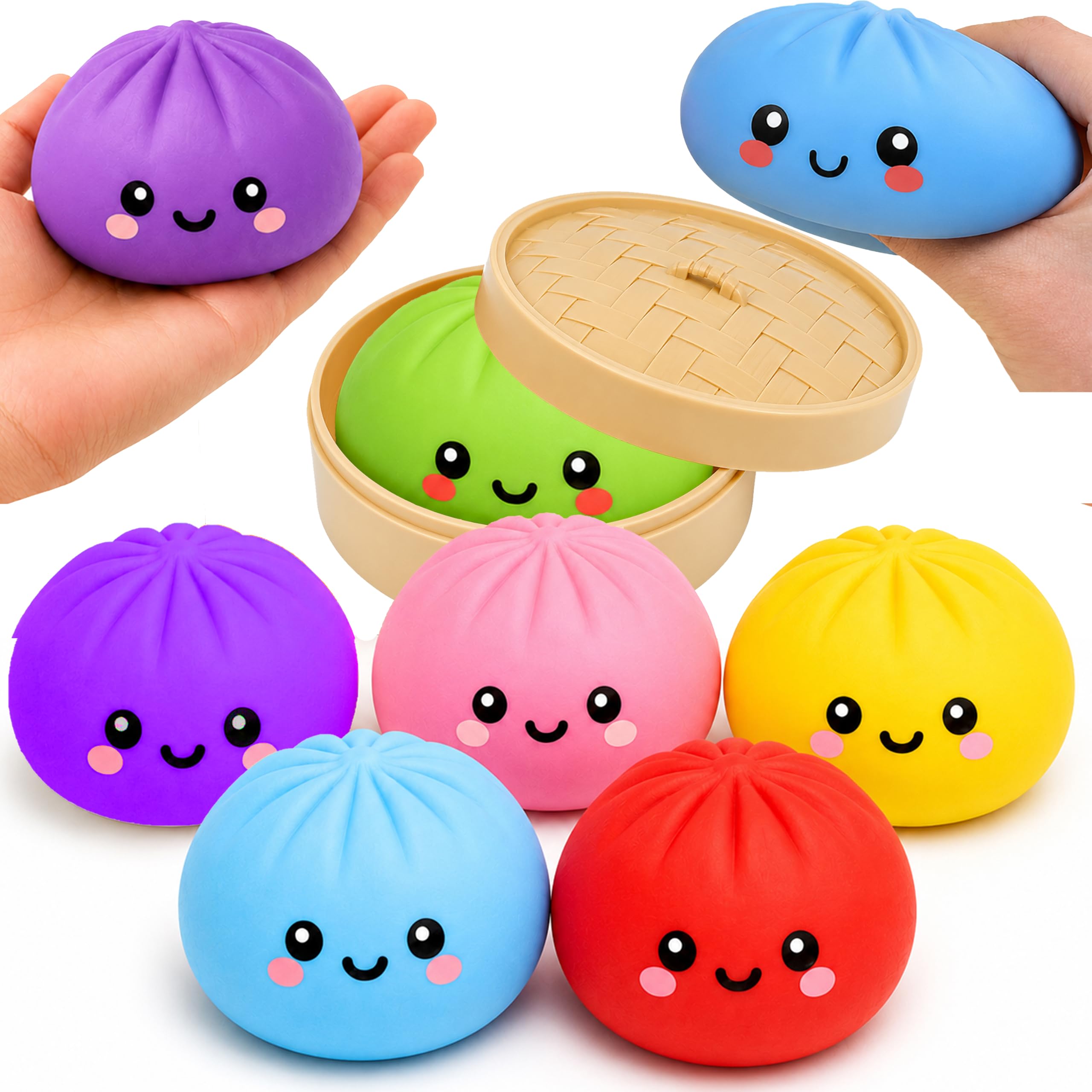 1x Random Colourful Dumpling Squishy Toy, 8.5cm