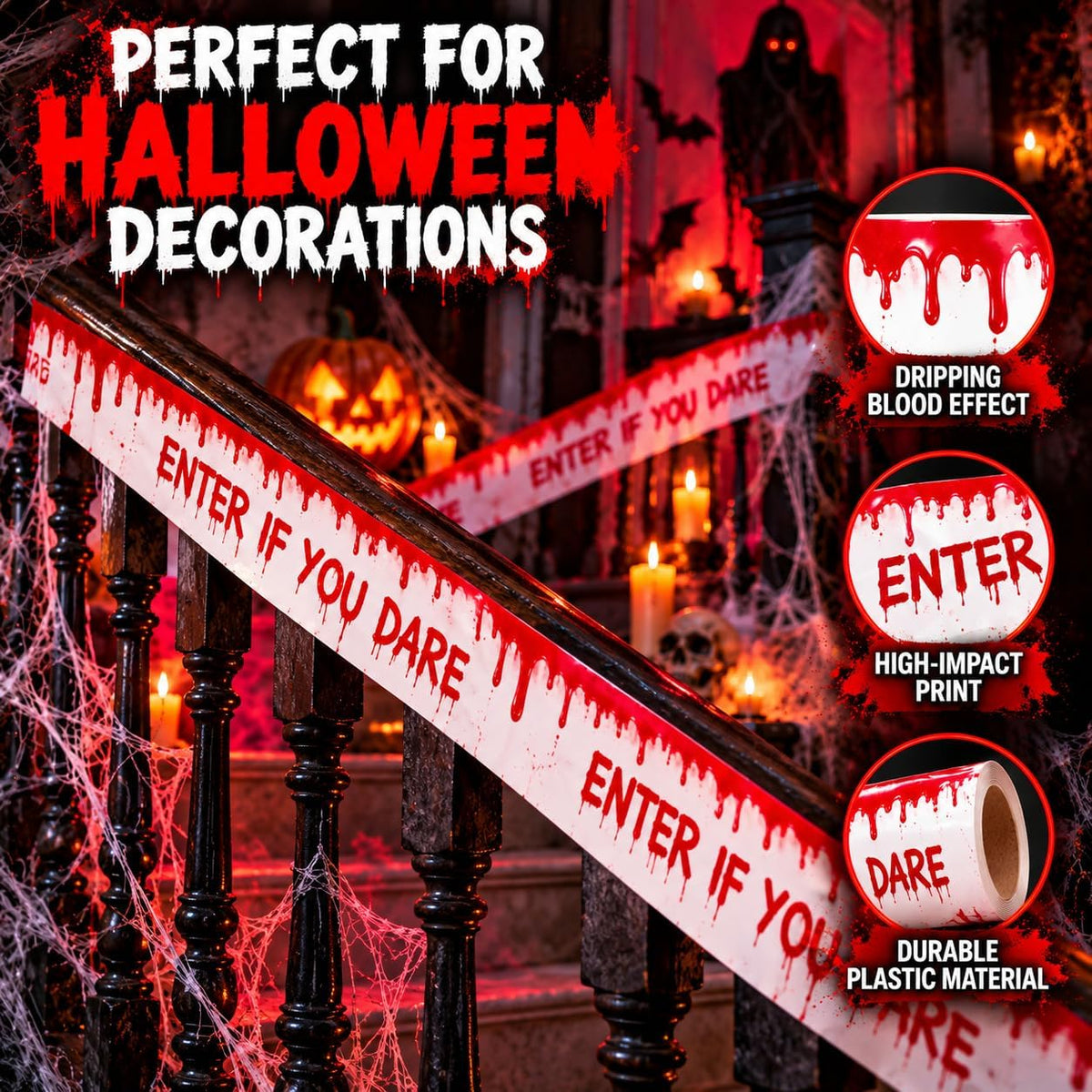 Halloween Fright Tape ENTER IF YOU DARE 2 Rolls