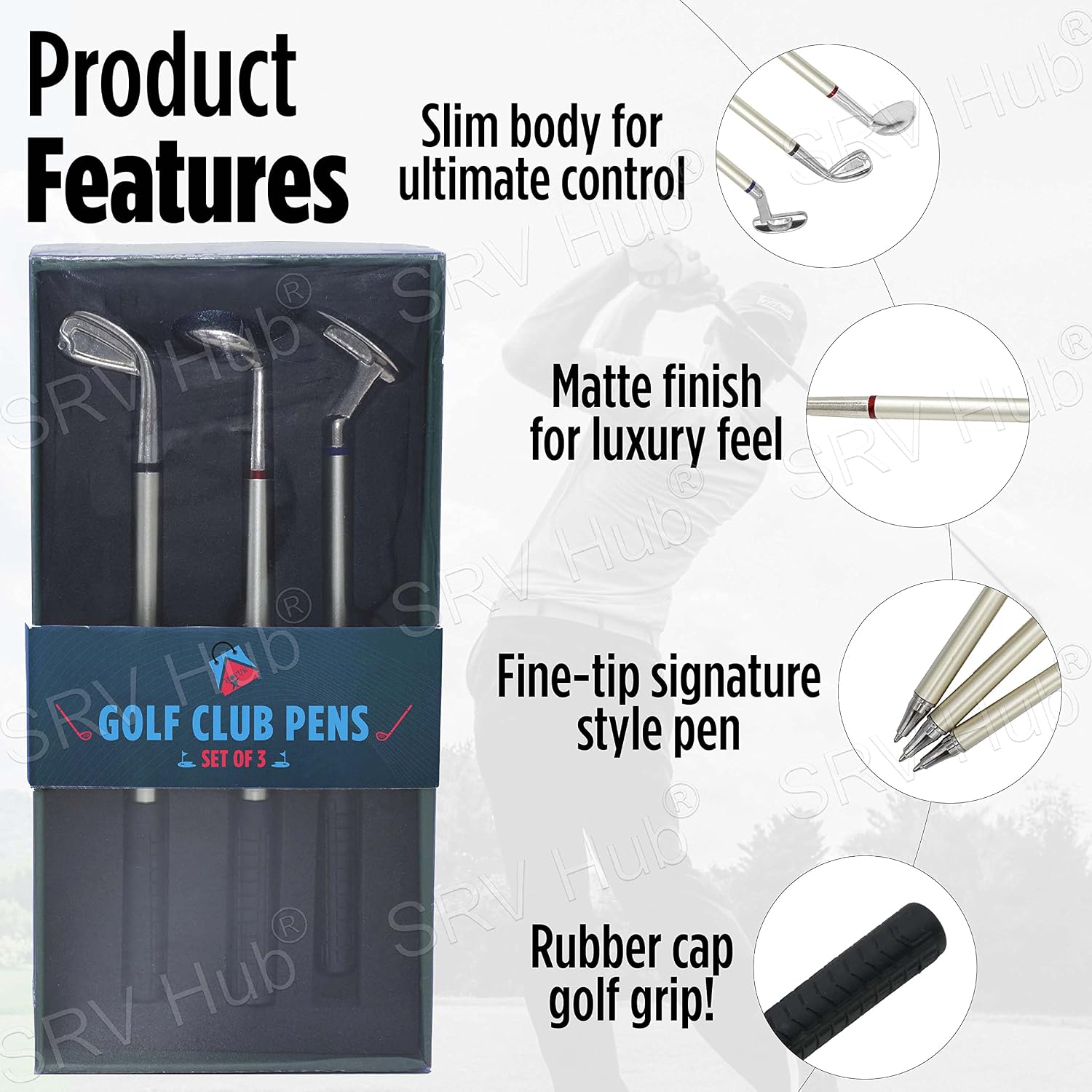 3Pcs Golf Club Refillable Ballpoint