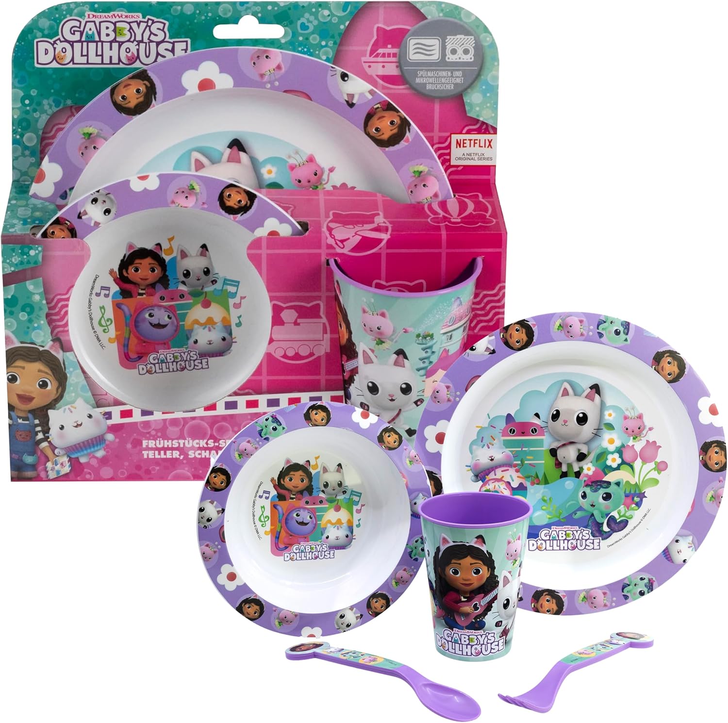 5PC Kids Cartoon Reusable Dinnerware Set