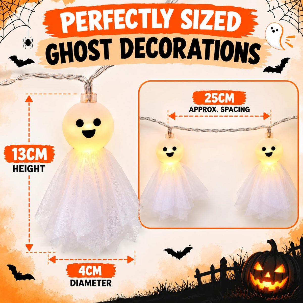 Halloween Spooky Ghost String Lights 2.8m - 10 LEDs
