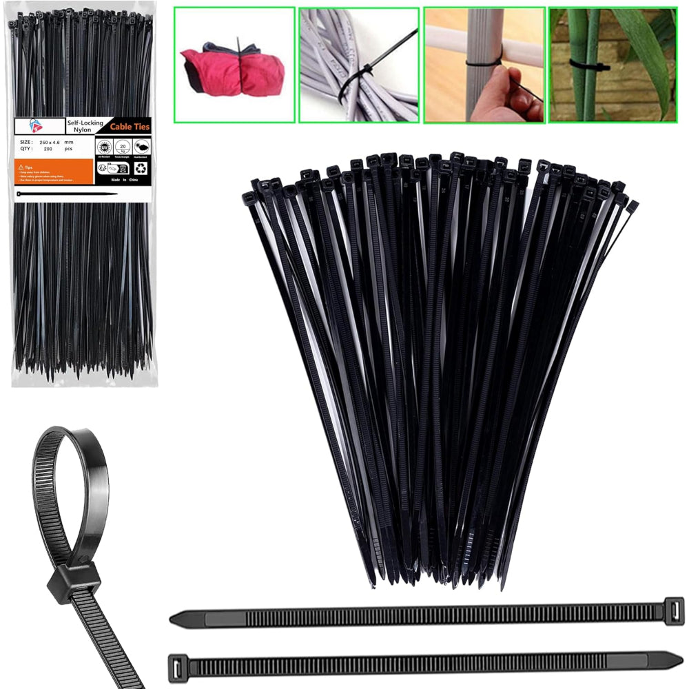 200Pk Black Cable Ties