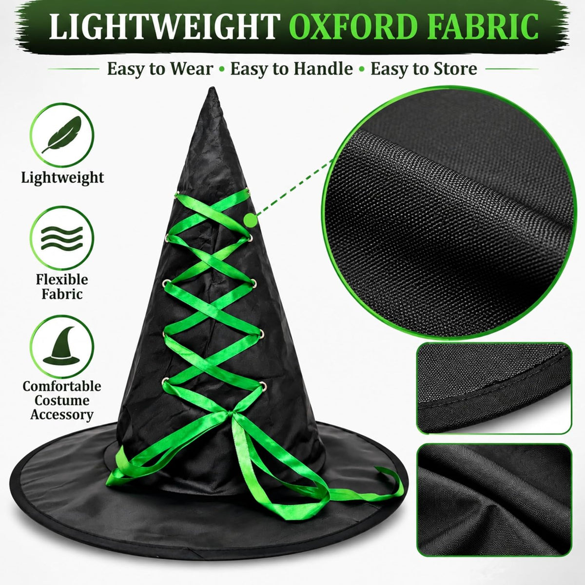 Black Halloween Witch Hat with Colourful Ribbon 40cm Tall
