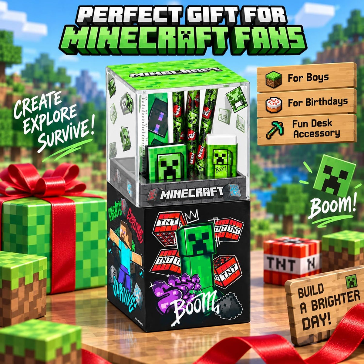 Minecraft Desk Caddy Stationery Set 7Pcs