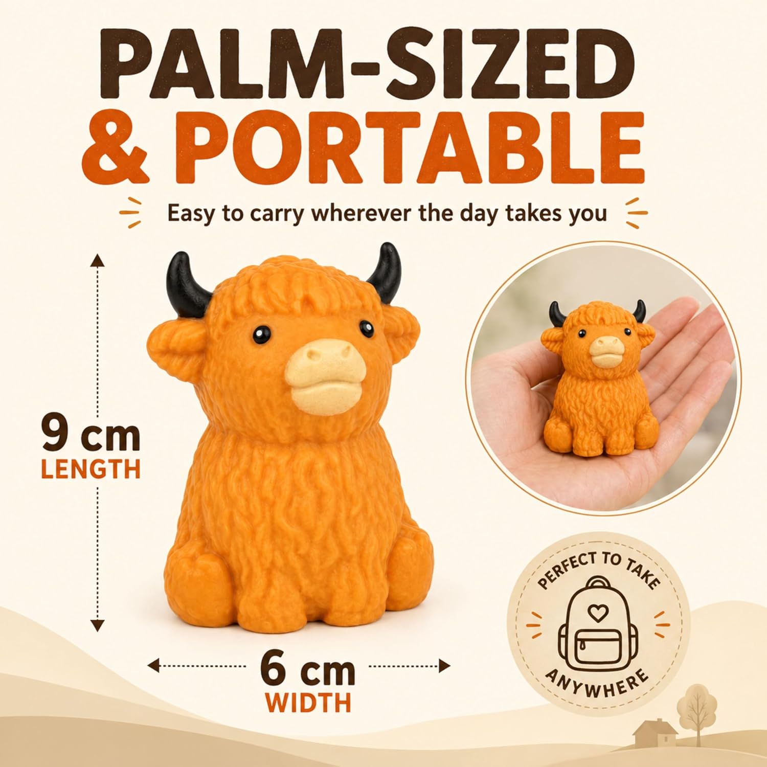Random Highland Cow Squishy Fidget Toy - 9cm