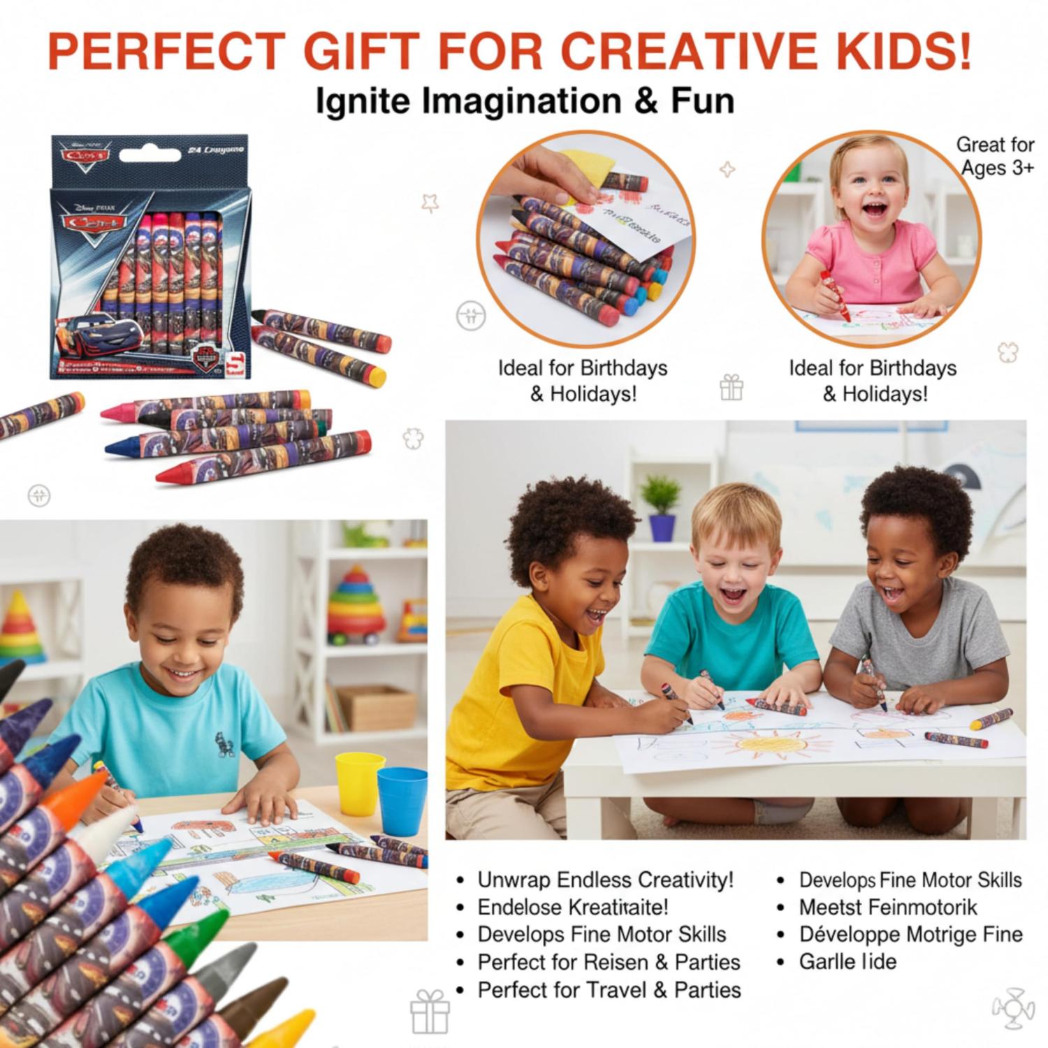 Wax Colouring Crayons Crafts 24 Pack Art Supplies Cars Black