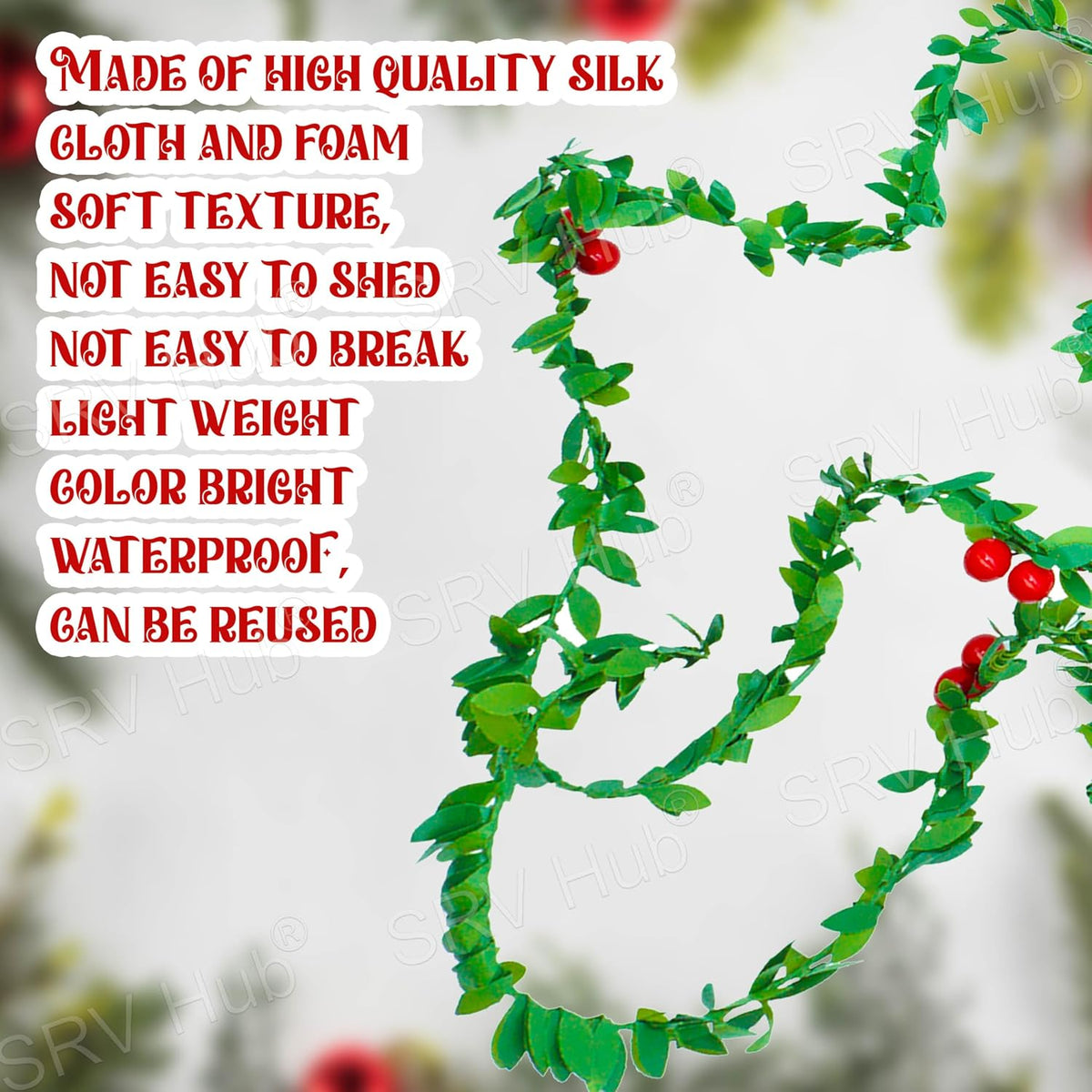 Green Holly Leaf Garland with Red Berries 2m