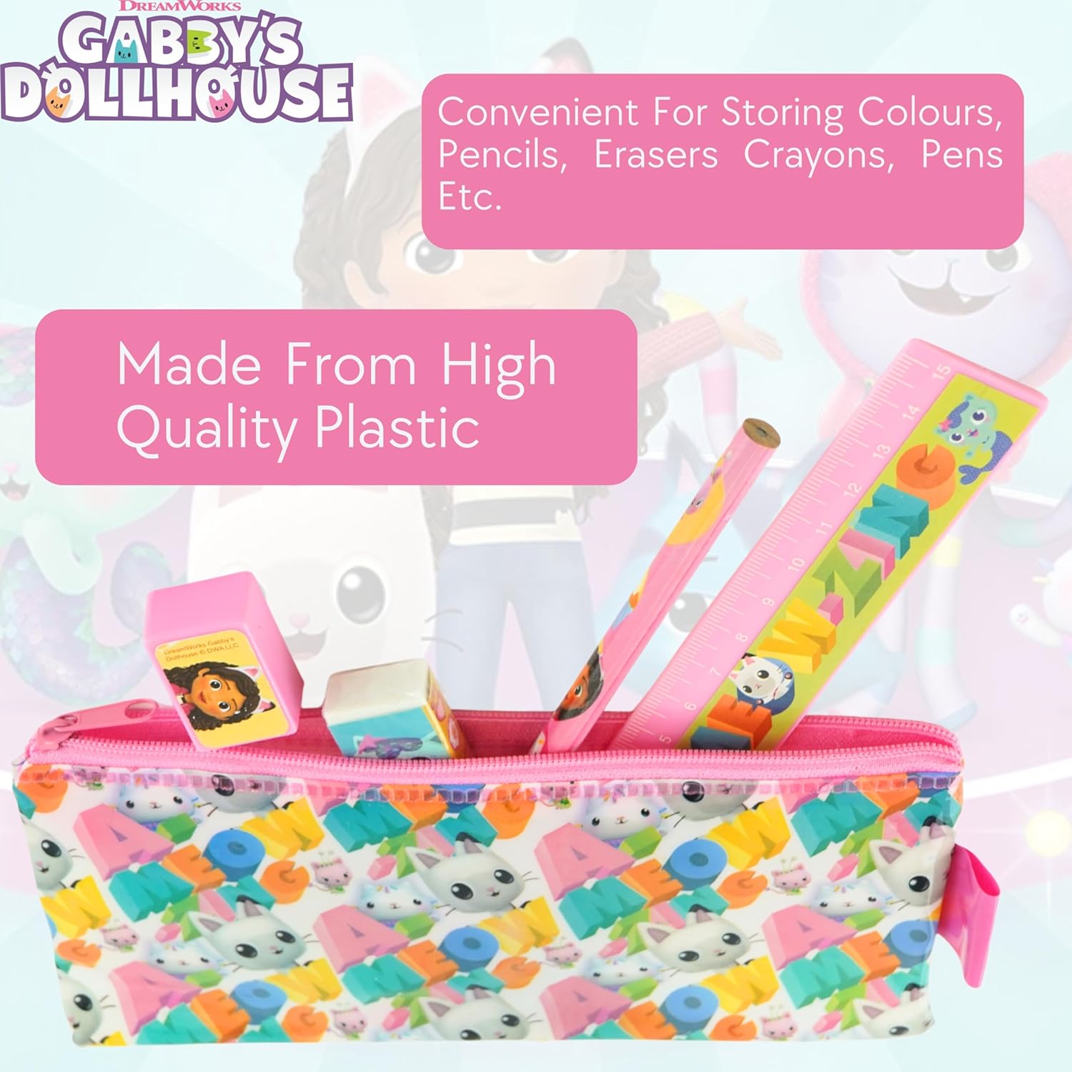 5Pcs Kids Stationery Set with 18cm Pencil Case