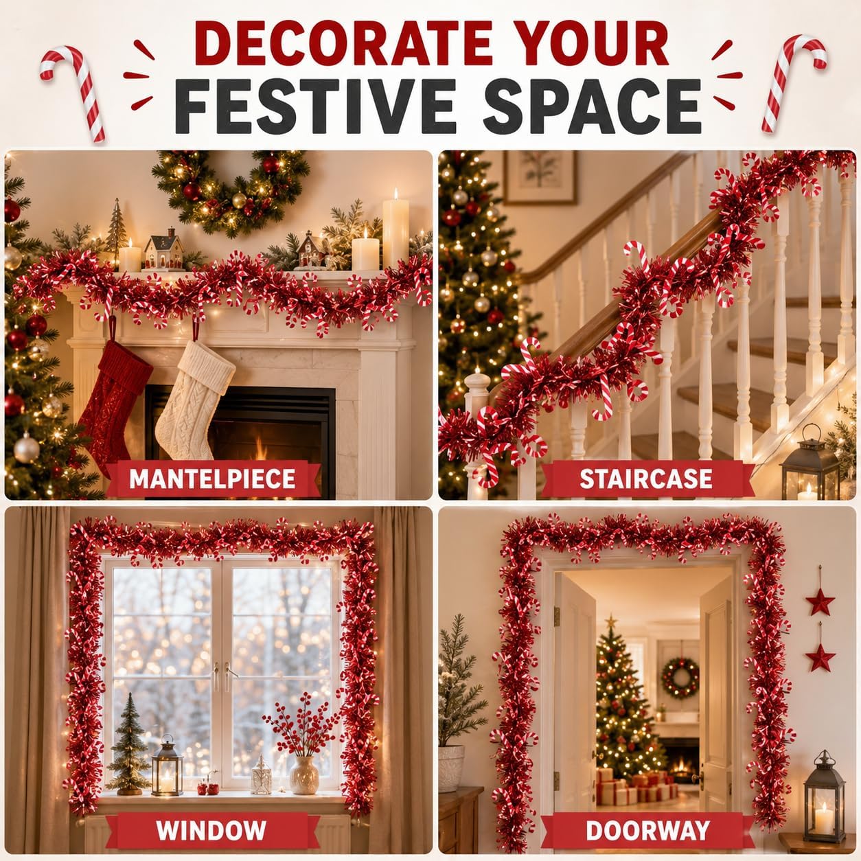 2M Candy Cane Tinsel Garland
