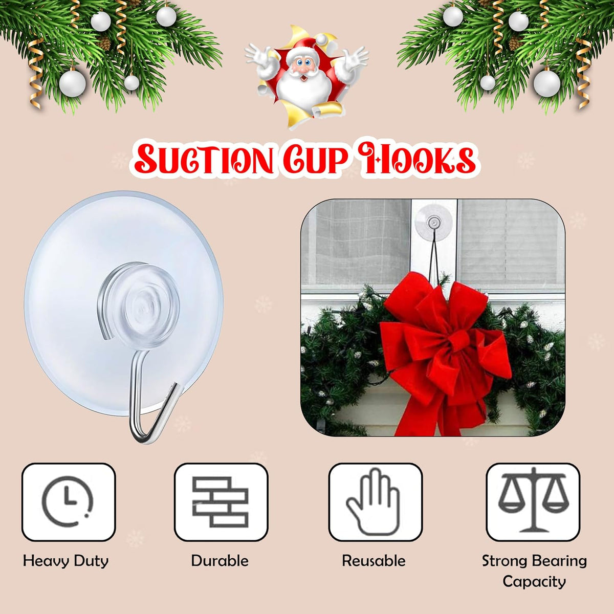 Clear 8Pcs Suction Cup Hooks - Assorted Sizes