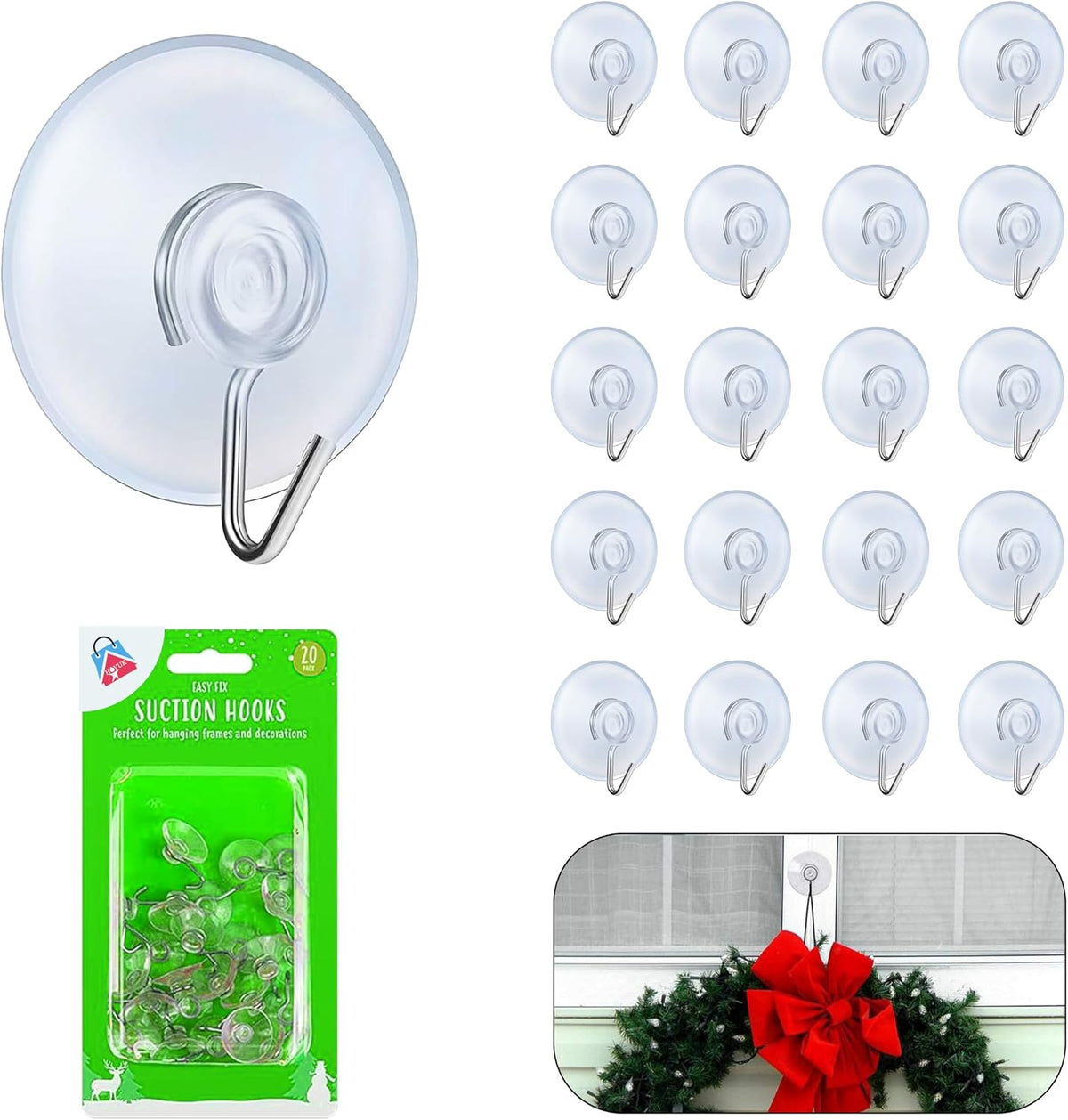 20Pcs Small Christmas Suction Cup Hooks - 2.4cm