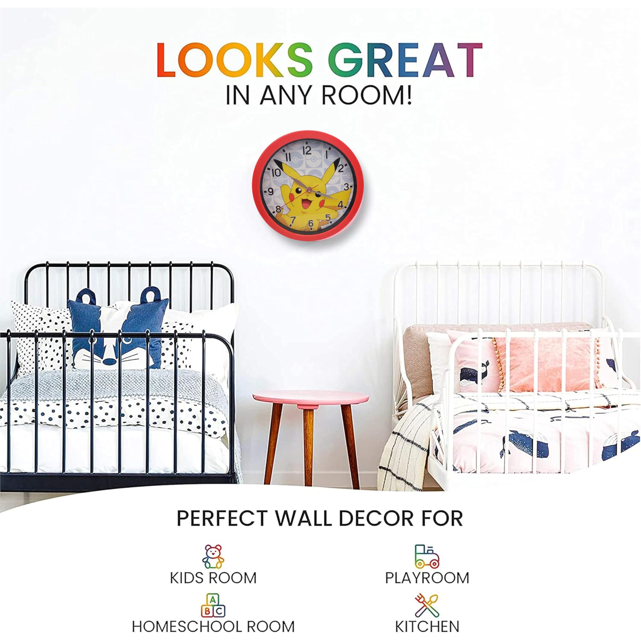 Children Modern Wall Clock Battery Operated, Wall Decor Gift for Kids